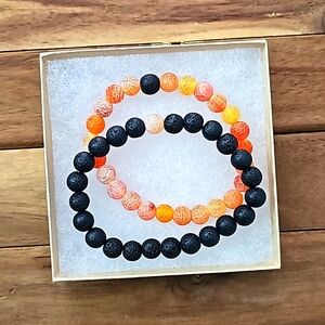 Natural Lava Stone Tiger Eye Beaded Yoga Bracelets, Elasticated